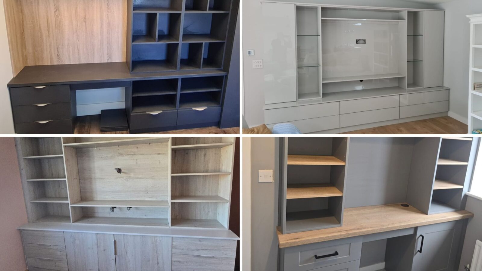 collage of media wall units