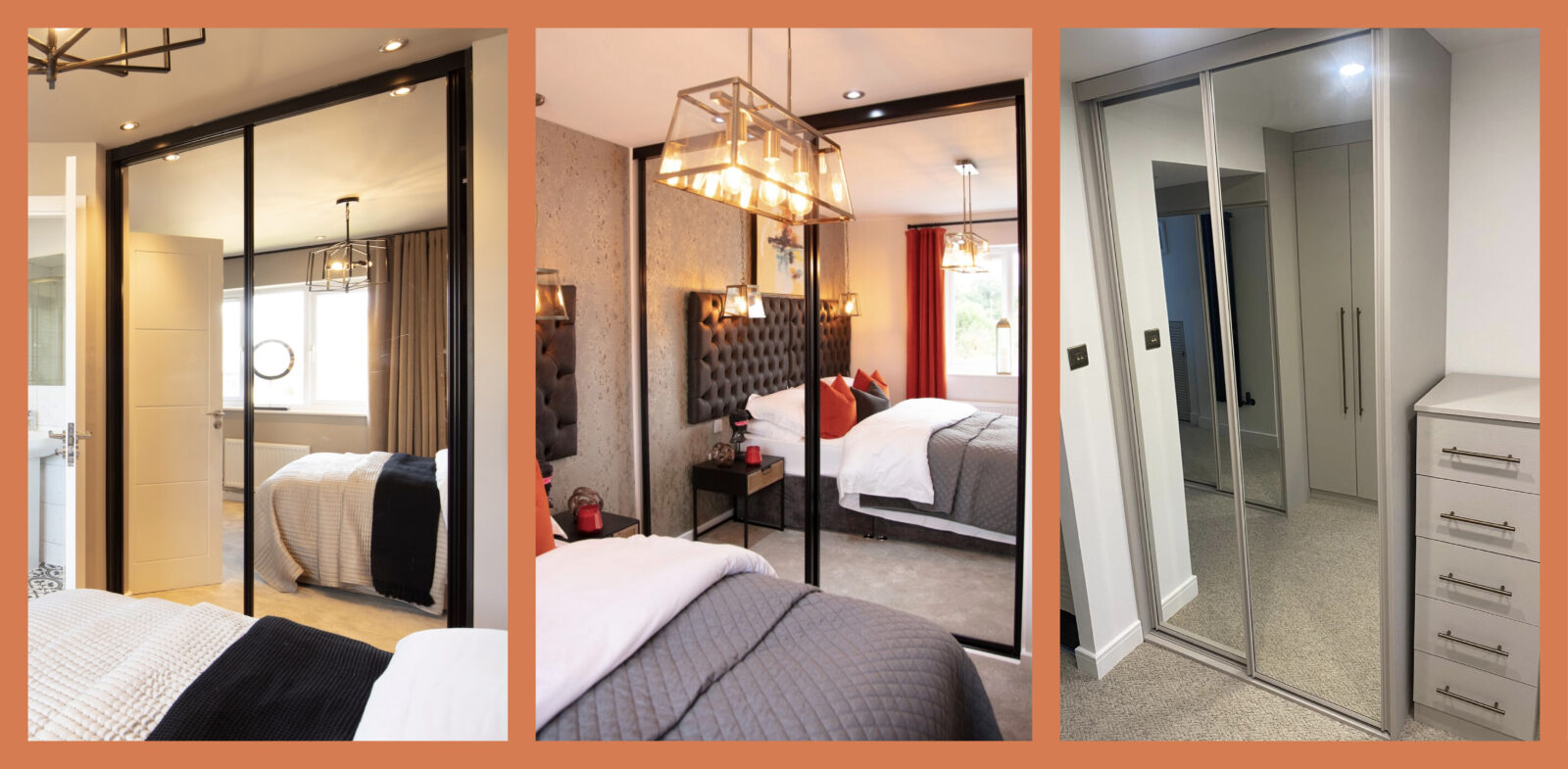mirrored wardrobes side by side with orange border